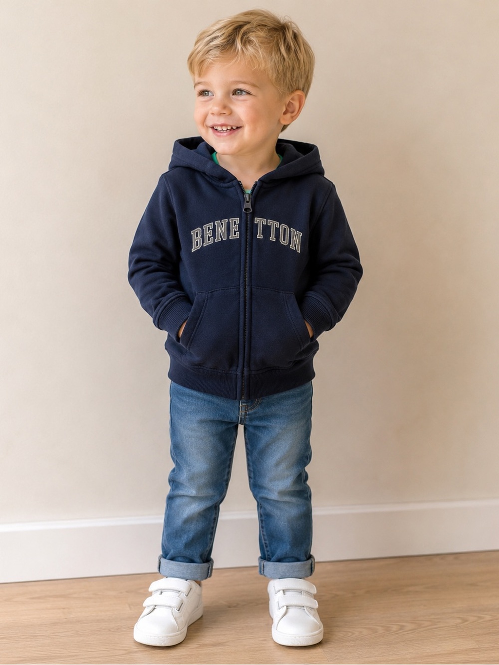 United Colors of Benetton Boys Navy Zip-Up Hoodie 2-3Y 98cm